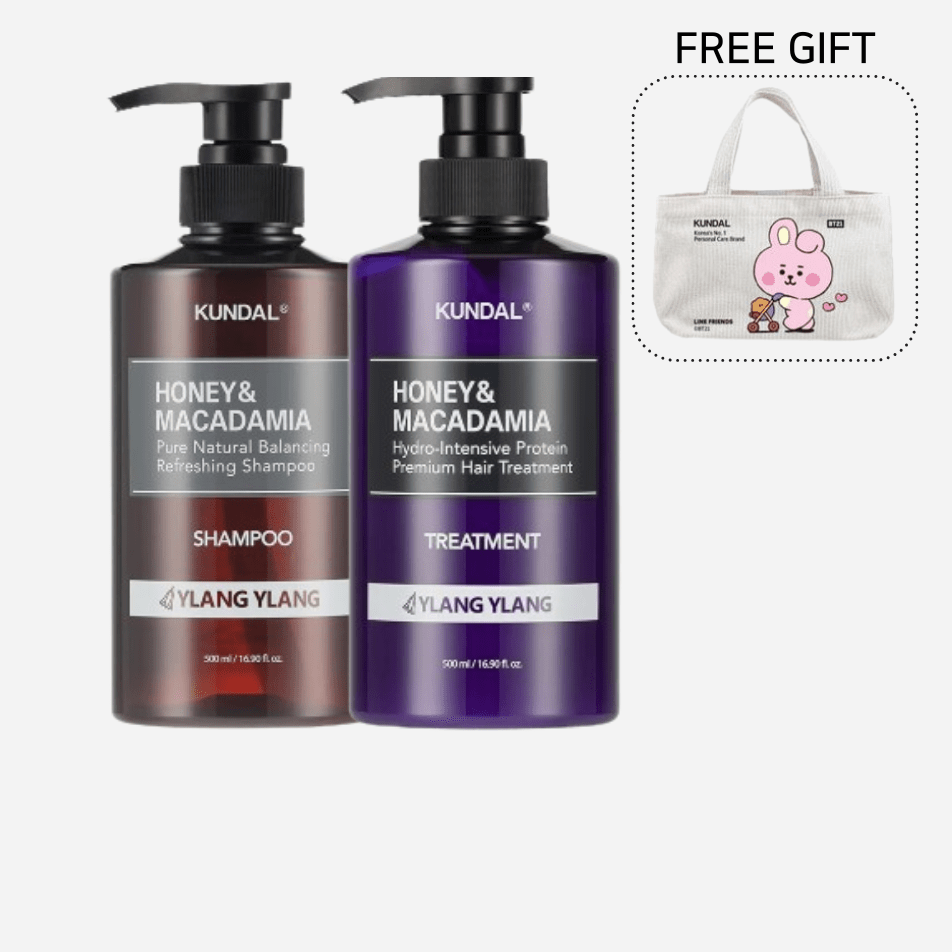 KUNDAL ハニー&amp;マカデミア  シャンプー＆トリートメントセット《イランイラン》｜BT21コラボバッグ付き